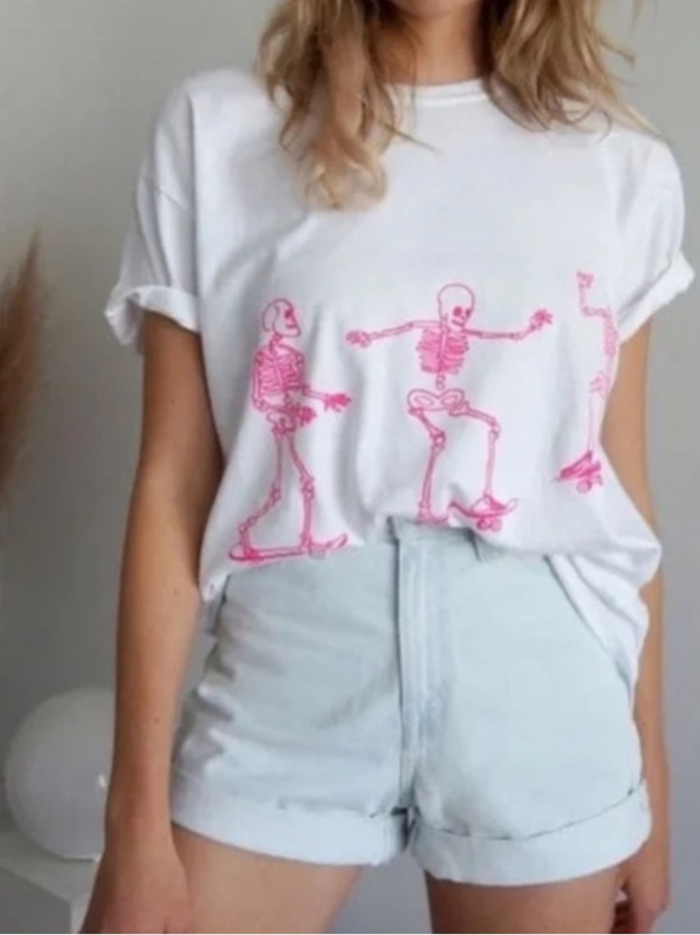 Project Social T White Tee with Pink Neck Trim